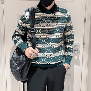 2025秋冬新款男加厚修身潮流帅气假两件毛衣M9870-P93控145