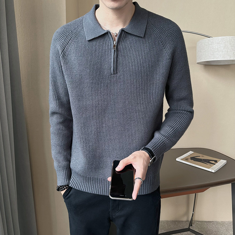 店主风男士休闲毛衣肌理感打底衫翻领针织衫M9925-P90,男装T恤,电商B307