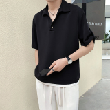 2025夏季抖音冰丝面料帅气V领设计男士短袖衬衫5C8070-P50，男装T恤，电商B307