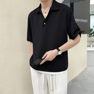 2025夏季抖音冰丝面料帅气V领设计男士短袖衬衫5C8070-P50图片