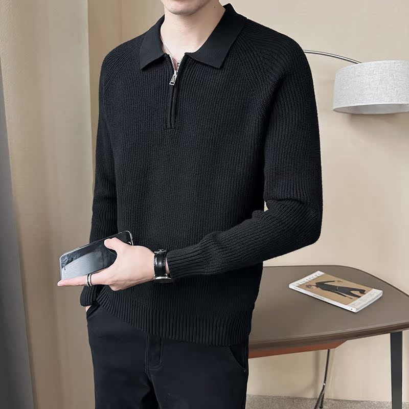 店主风男士休闲毛衣肌理感内搭打底衫翻领针织衫M9925-P90，男装T恤，电商B307