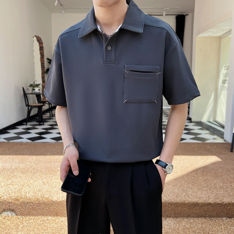 2025夏季新款男士帅气华夫格纯色翻领短袖POLO衫PL600-P50,男装Polo衫,电商B307