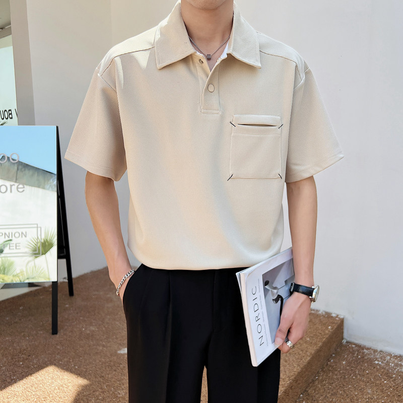 2025夏季新款男士帅气华夫格纯色翻领短袖POLO衫PL600-P50,男装Polo衫,电商B307
