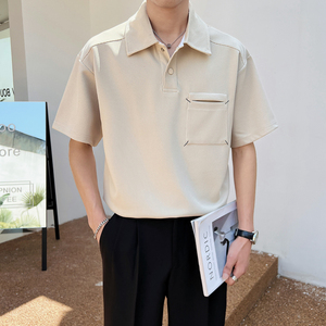 2025夏季新款男士帅气华夫格纯色翻领短袖POLO衫PL600-P50图片