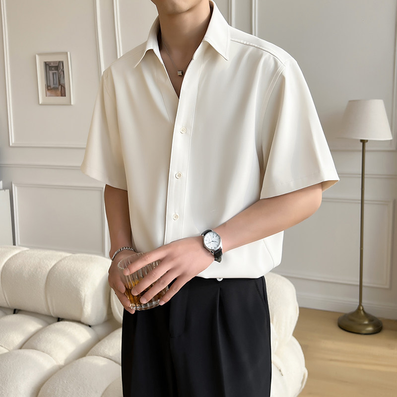 短袖衬衫男2025夏季翻领免烫休闲衬衣垂感宽松痞帅上衣C2511-P50,男装衬衫,电商B307