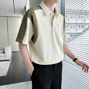 抖音 万件备货 男宽松短袖T恤拼接POLO衫原版 PL680-P55图片