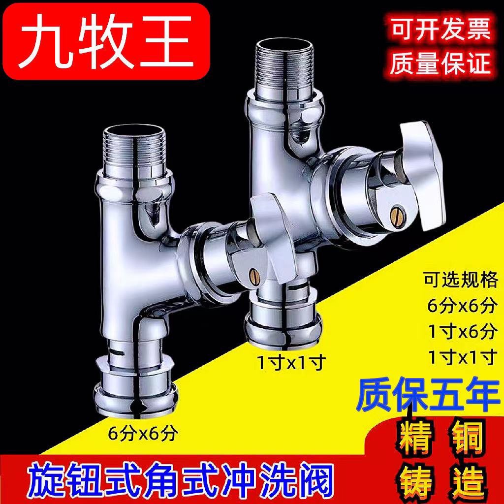 全铜厕所旋钮式大便池冲水阀蹲便器延时手拧式蹲坑角式冲洗阀开关