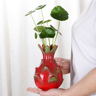 红红火火花瓶陶瓷水养绿萝水培花盆花器客厅桌面办公桌装饰品摆件