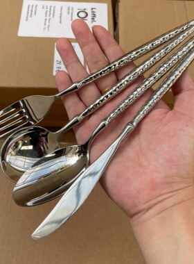 西班牙细柄锤纹牛排刀叉西餐餐具304不锈钢勺子甜品勺水果叉子