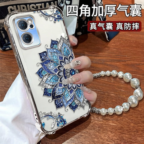 适用OPPOReno7手机壳敦煌莲花蓝