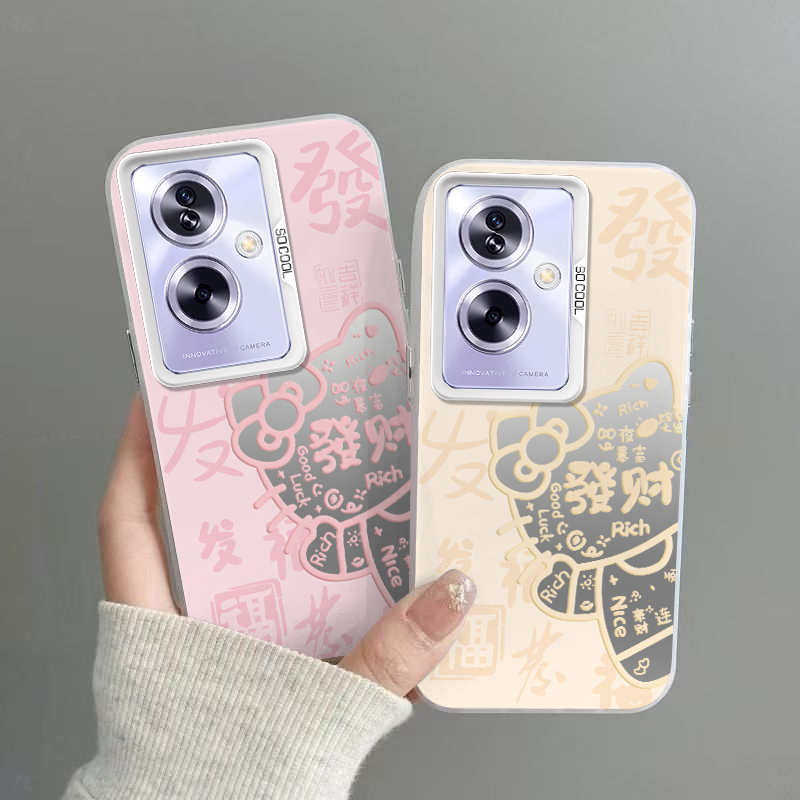 OPPOA2手机壳发财KT猫磨砂彩银