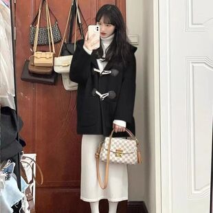 小个子赫本风呢子大衣女早秋季2026新款韩系高级感牛角扣毛呢外套