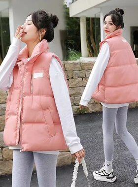 胸标羽绒棉马甲女新短款2023年秋冬背心马夹学生坎肩衣服袄外套潮
