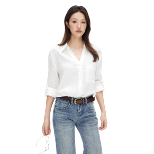 法式白色衬衫女春夏慵懒风松弛感v领棉麻衬衣防晒上衣