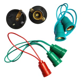 E12螺口灯座带线灯座改装灯泡底座E12平灯座圆形E12灯座红色绿色