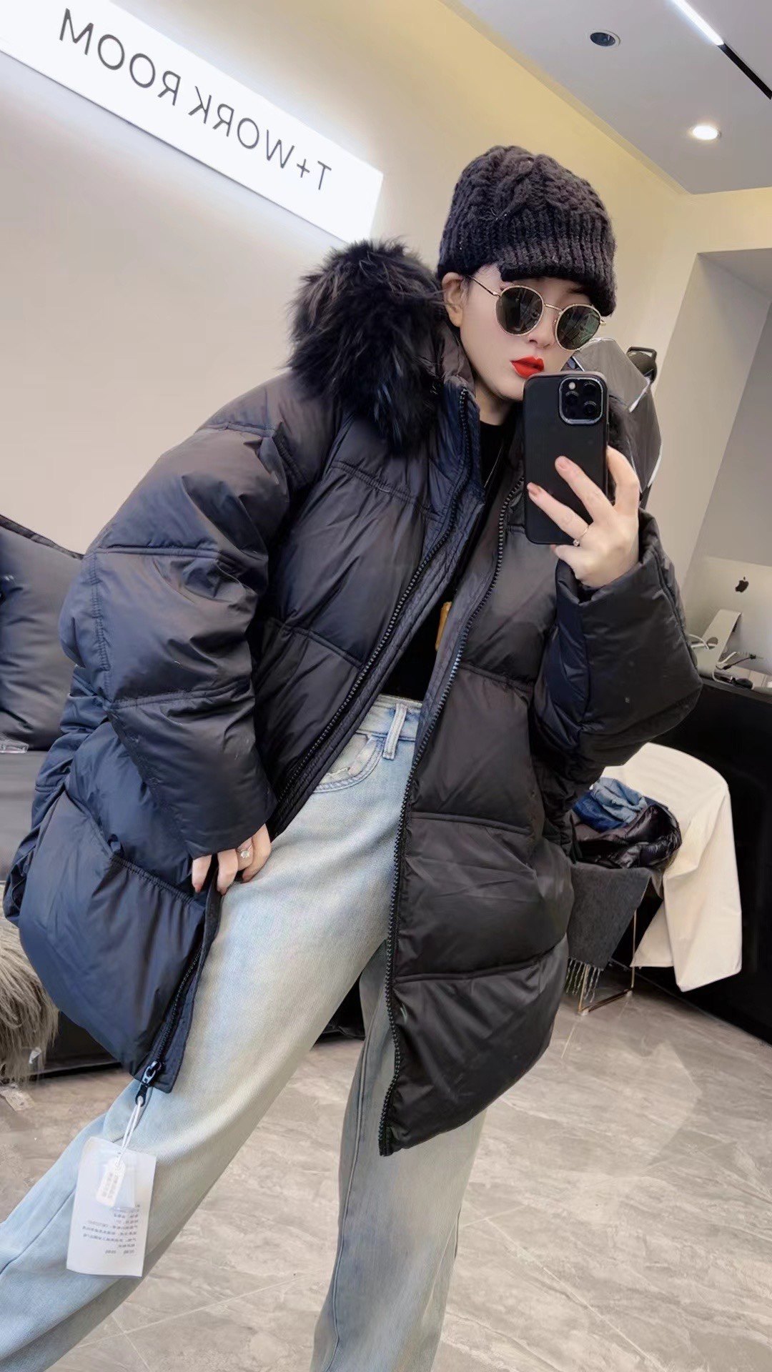 娜格调欧货洋气个性蝙蝠袖真毛领韩版羽绒服2023冬火爆连帽鸭绒服