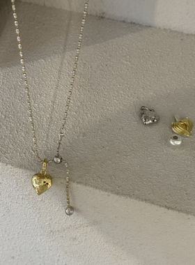 S925纯银轻奢高级感鳞片爱心吊坠撞色车花珠抽拉项链女气质毛衣链