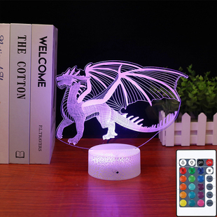 新款 七彩男孩房间3d遥控小台灯16色翅膀恐龙儿童礼物创意礼品夜灯