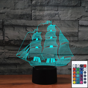 一帆风顺帆船小夜灯好运祝福七彩渐变遥控16色裂纹触控礼物氛围灯