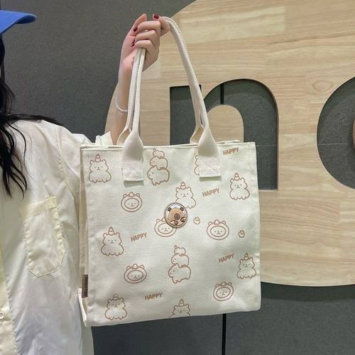 秋冬新款手提拉链帆布包学生购物袋简约手提袋韩版上课单肩大容量