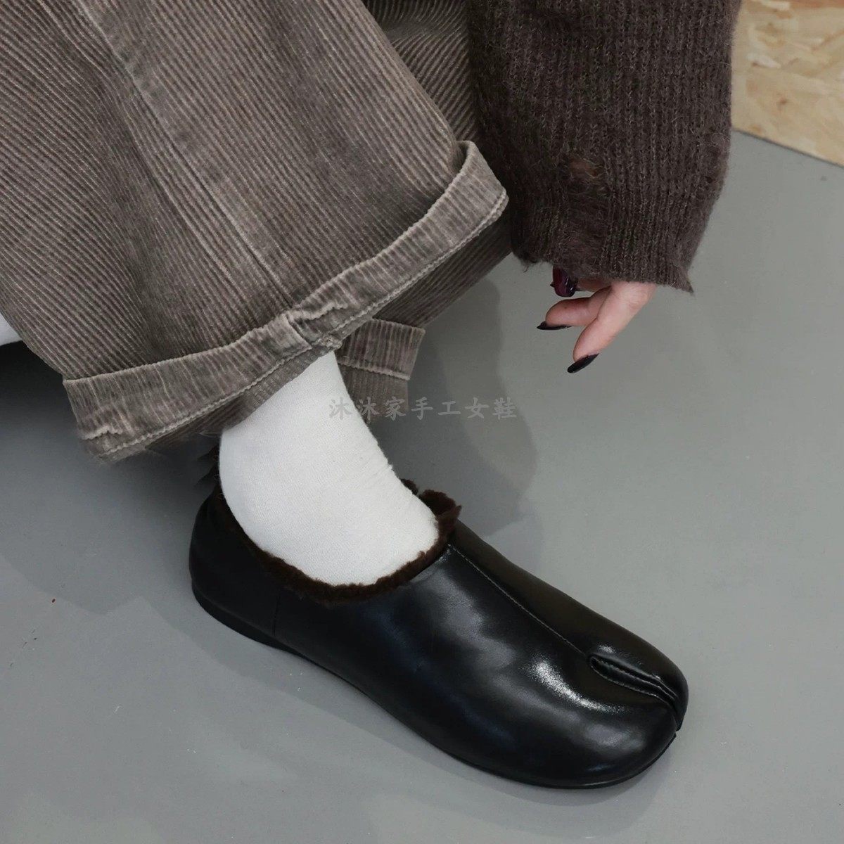 小众设计感猪蹄分趾棉鞋女2026春季新款真皮加绒一脚蹬平底休闲鞋,女鞋,乐福鞋（豆豆鞋）,淘宝优惠券,粉丝福利购,淘宝优惠卷