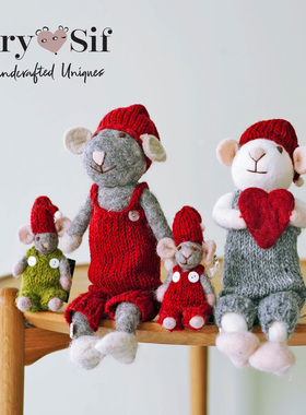 Gry&Sif丹麦设计羊毛毡艺术摆件手工花环蝴蝶老鼠圣诞新西兰羊毛