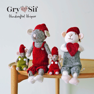 Gry&Sif丹麦设计羊毛毡艺术摆件手工花环蝴蝶老鼠圣诞新西兰羊毛