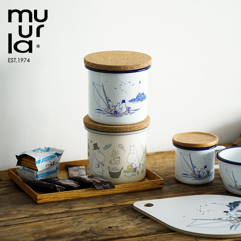 芬兰muurla搪瓷饼干桶密封家用带盖防潮曲奇零食坚果糖果收纳罐