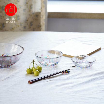 日本ADERIA津轻彩色创意纯手工水晶家用玻璃小钵浅钵风铃