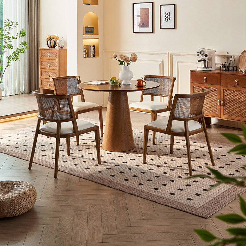 新中式藤编实木餐桌现代简约侘寂风酒店餐厅软包靠背藤椅圆桌组合,商业/办公家具,餐桌椅系列,淘宝优惠券,粉丝福利购,淘宝优惠卷
