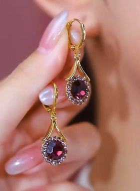 BF超闪紫色水晶耳扣2025年新款耳环轻奢精致百搭气质耳钉高级感耳