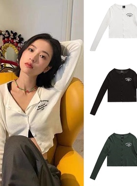 韩国badblood针织开衫女周雨彤同款短款上衣刺绣字母单排纽扣长袖