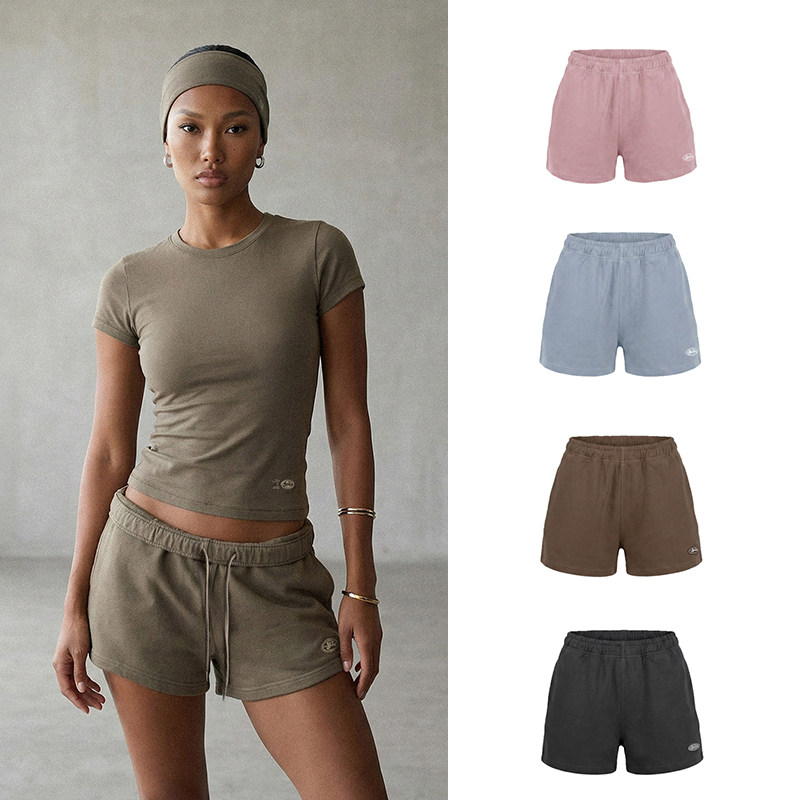 韩国Badblood美式辣妹极简运动短裤女松紧腰抽绳休闲裤修身健身