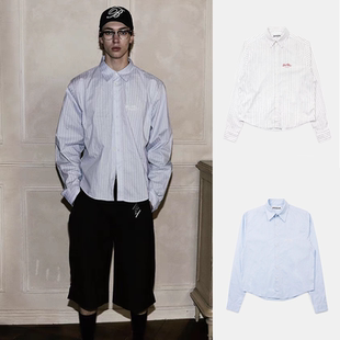 韩国badblood复古宽松休闲港风条纹衬衫痞帅情侣百搭衬衣长袖外套