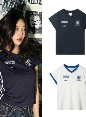 韩国潮牌Badblood美式复古V领短袖球衣辣妹短款修身显瘦T恤上衣