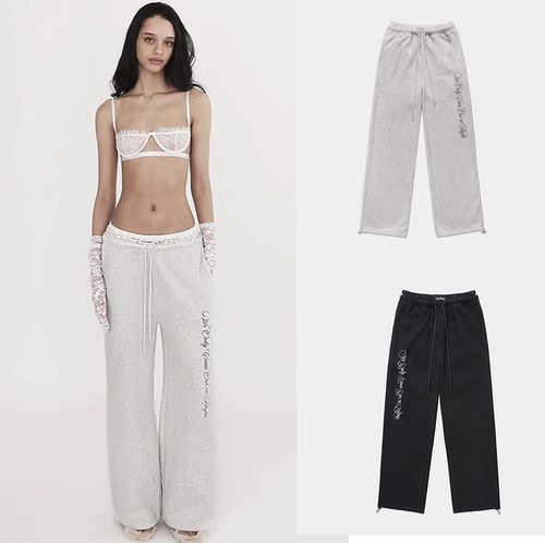 韩国Badblood新款裤子女美式辣妹蕾丝边字母刺绣休闲宽松运动卫裤