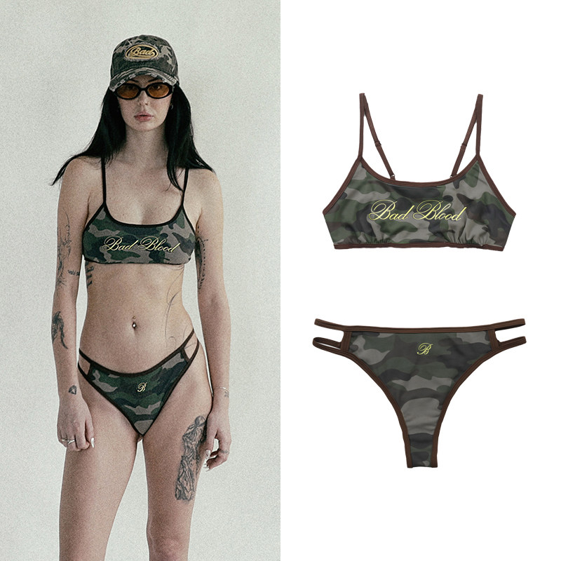 韩国badblood美式复古辣妹迷彩印花内衣内裤游泳性感比基尼套装潮,运动/瑜伽/健身/球迷用品,分体泳衣,淘宝优惠券,粉丝福利购,淘宝优惠卷