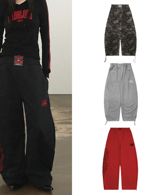 韩国badblood美式复古刺绣宽松休闲弯刀裤运动跳舞裤松紧腰阔腿裤