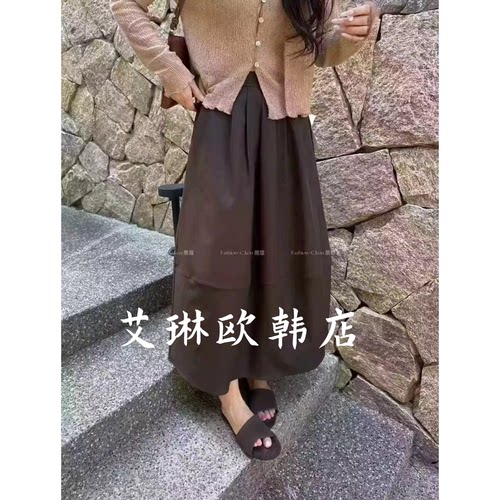 C.KOU唇蔻61716秋季新款后松紧腰简约休闲花苞裙中长款半身裙女