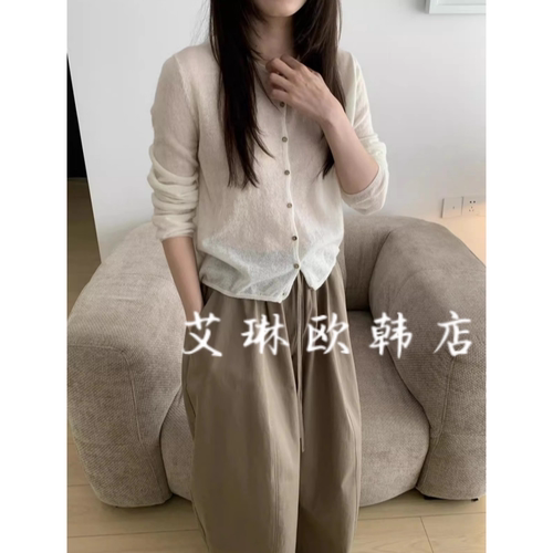 米鹿58159羊毛马海毛薄针织开衫