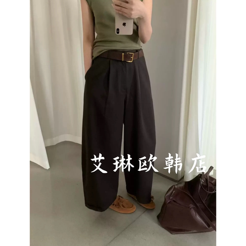 卡蔓enxi22231早秋新款配腰带后松紧腰显瘦百搭直筒阔腿休闲裤