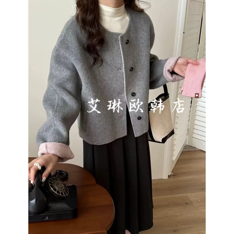 11.22~10878冬季澳洲超细羊毛双色双面羊绒大衣外套女