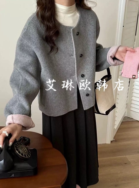 11.22~10878冬季澳洲超细羊毛双色双面羊绒大衣外套女