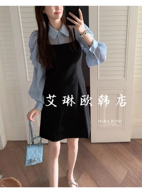 2.19~DARA ROSE3722/2640韩系天丝泡泡袖衬衫+吊带裙两件套装女