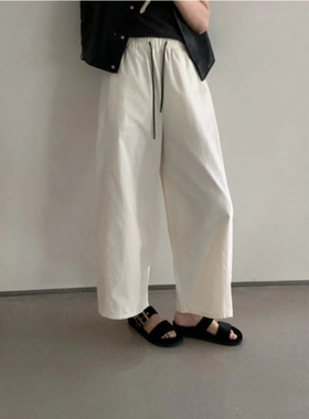 8.4~TOP83020秋装新款抽绳松紧腰贝壳扣宽松显瘦直筒阔腿休闲裤女