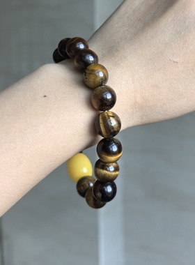 天然虎眼石蜜蜡满蜜根好运手串搭配鸡油黄蜜蜡手链时尚个性新款