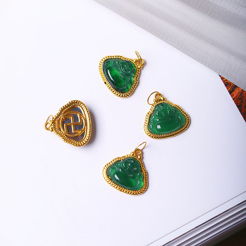 帝王绿18K金镶嵌弥勒佛款吊坠