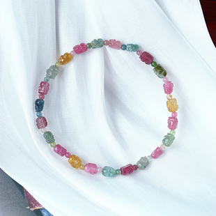 天然糖果色碧玺雕刻小貔貅款手链 女款碧玺雕刻款水晶手串饰品