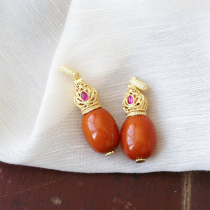 天然蜜蜡老蜡枣珠镶嵌吊坠