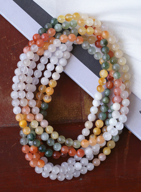 精品 天然水晶彩兔毛圆珠三圈手串 女款兔毛顺发水晶手链多宝色